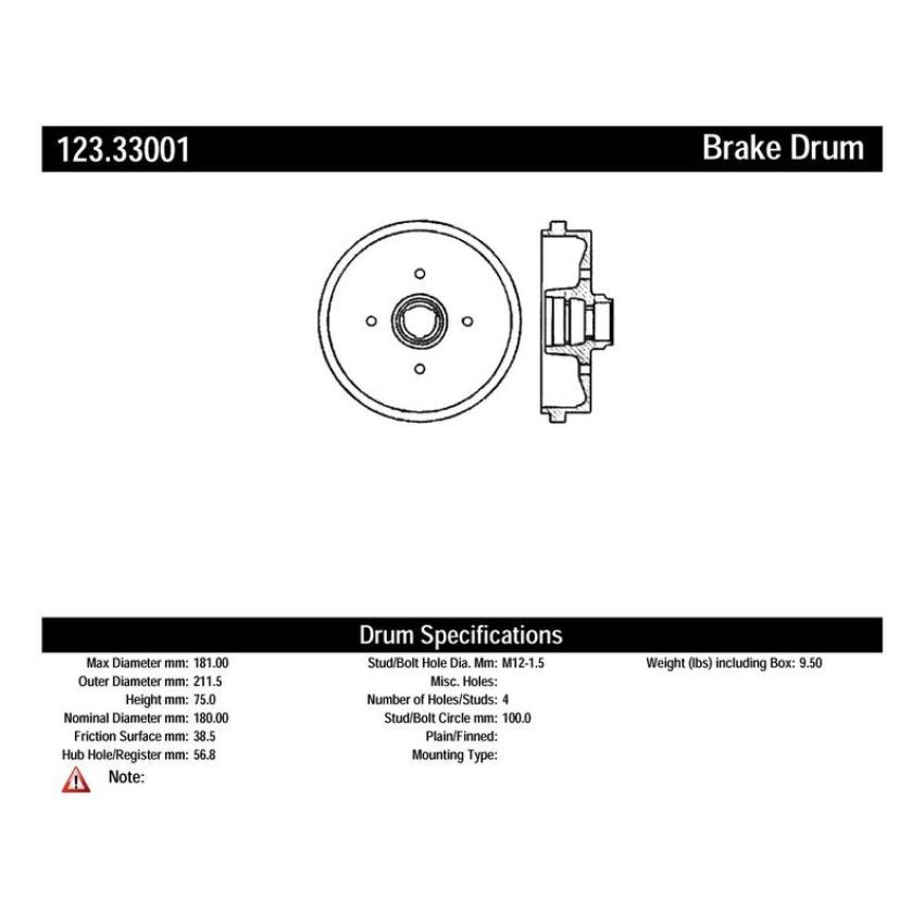CENTRIC PARTS 123.33001 C-Tek Standard Brake Drum