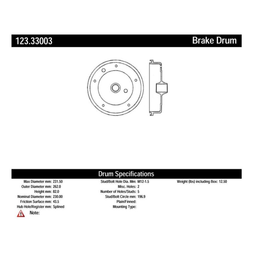 CENTRIC PARTS 123.33003 C-Tek Standard Brake Drum