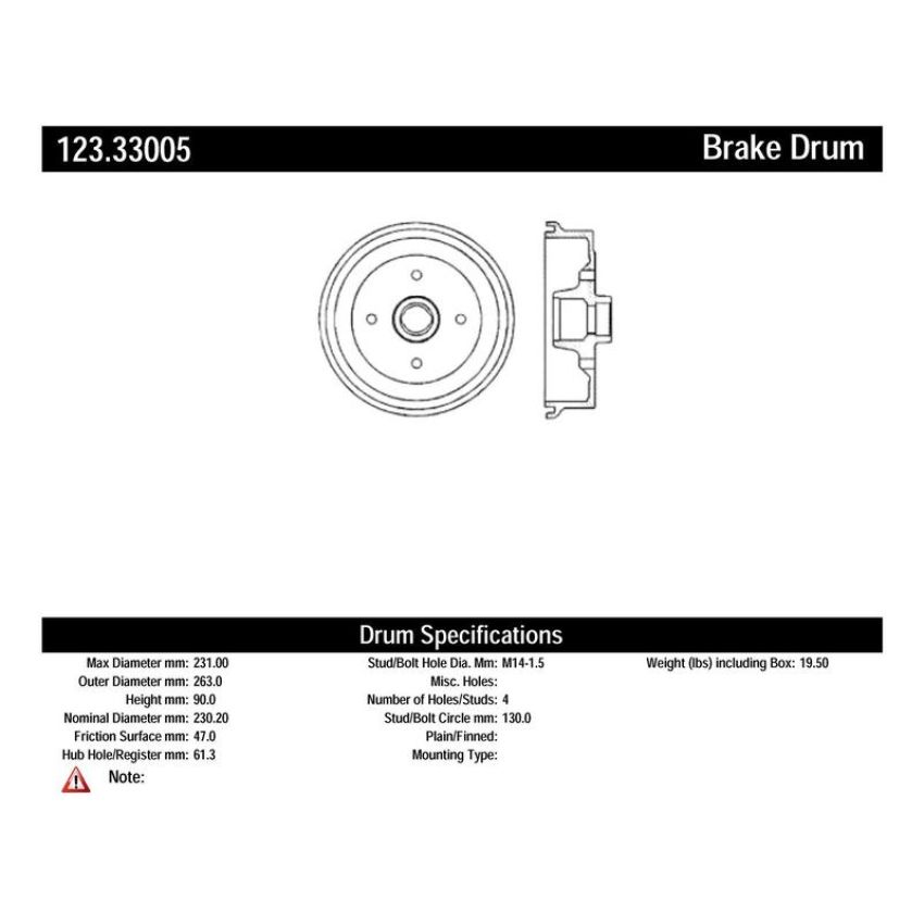 CENTRIC PARTS 123.33005 C-Tek Standard Brake Drum