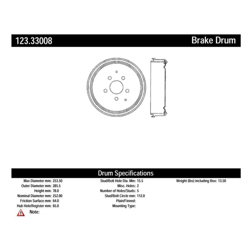 CENTRIC PARTS 123.33008 C-Tek Standard Brake Drum