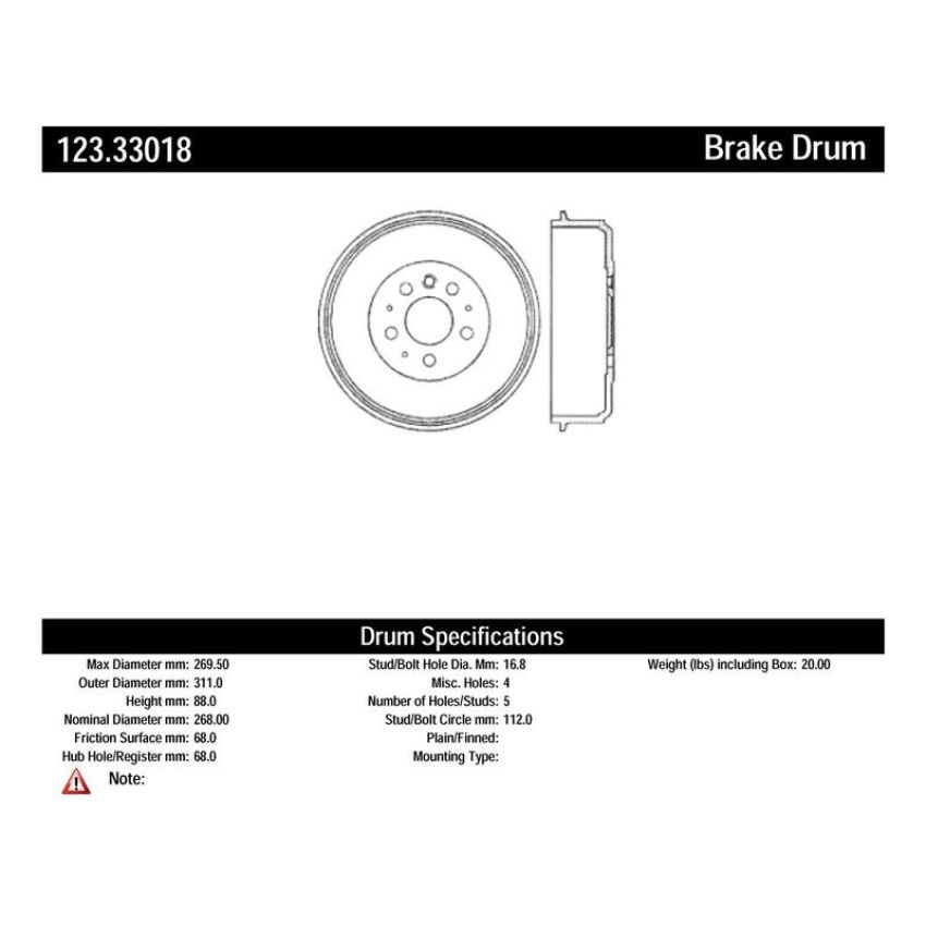 CENTRIC PARTS 123.33018 C-Tek Standard Brake Drum