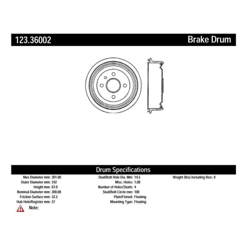 CENTRIC PARTS 123.36002 C-Tek Standard Brake Drum