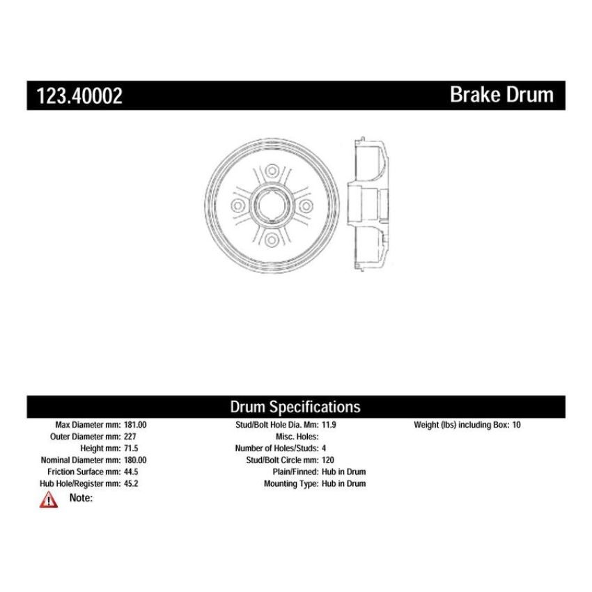CENTRIC PARTS 123.40002 C-Tek Standard Brake Drum