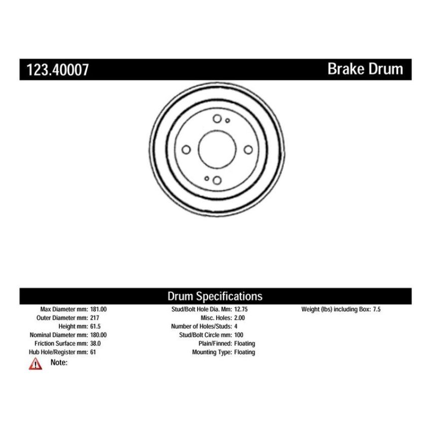CENTRIC PARTS 123.40007 C-Tek Standard Brake Drum