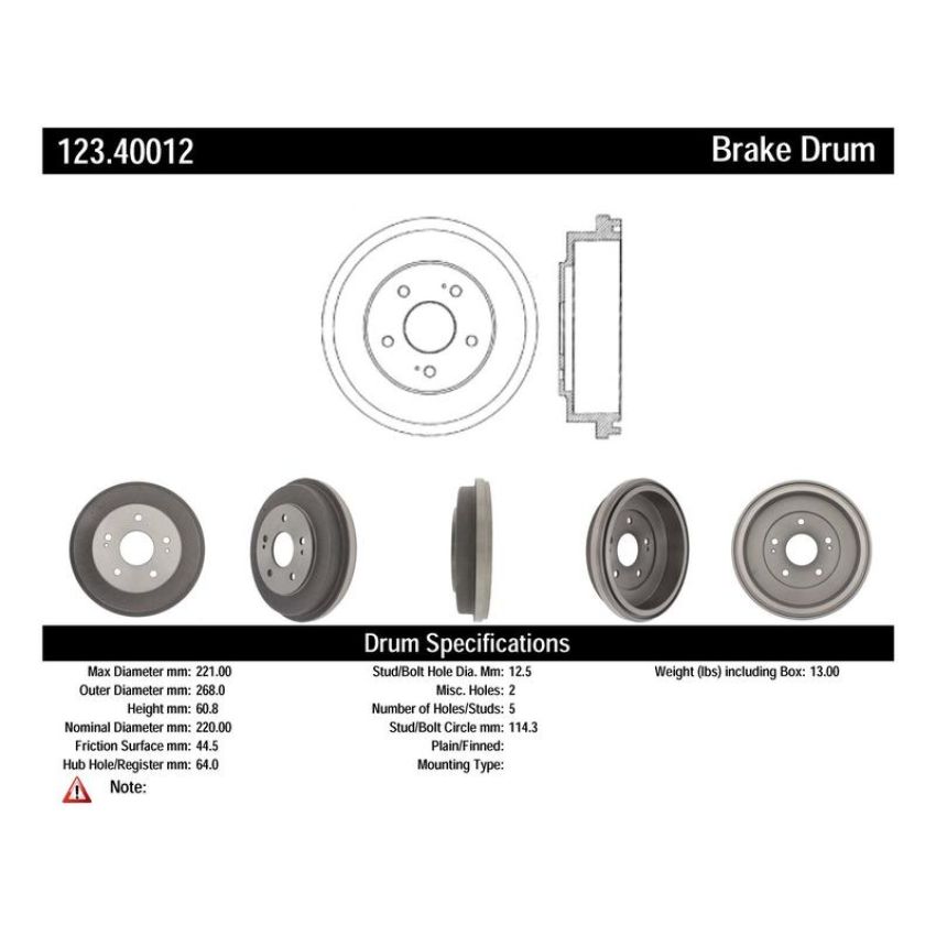 CENTRIC PARTS 123.40012 C-Tek Standard Brake Drum