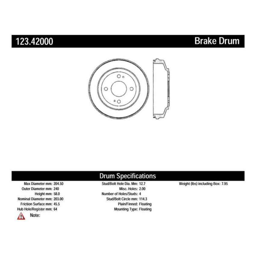 CENTRIC PARTS 123.42000 C-Tek Standard Brake Drum