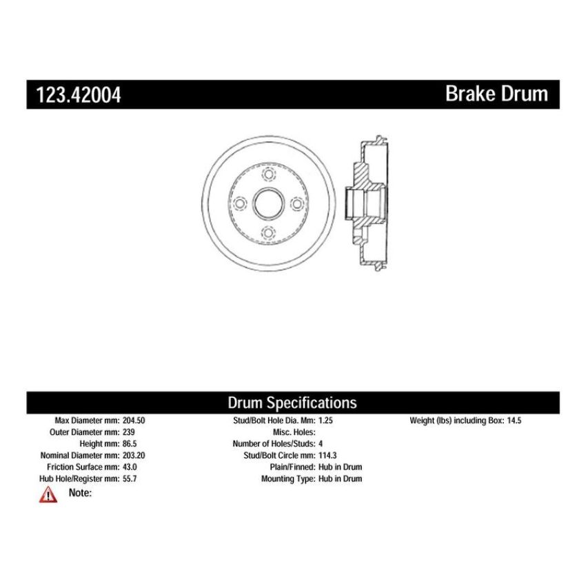 CENTRIC PARTS 123.42004 C-Tek Standard Brake Drum