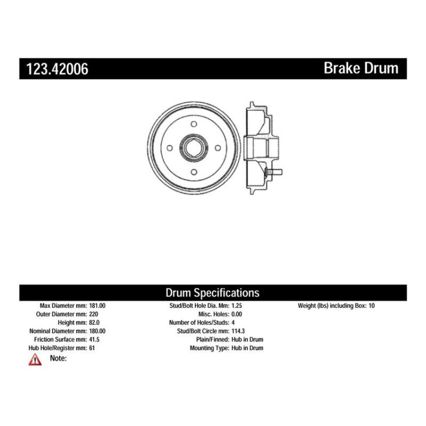 CENTRIC PARTS 123.42006 C-Tek Standard Brake Drum