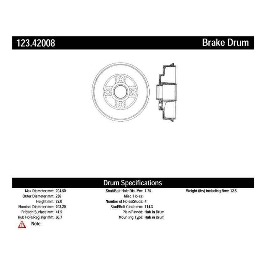 CENTRIC PARTS 123.42008 C-Tek Standard Brake Drum