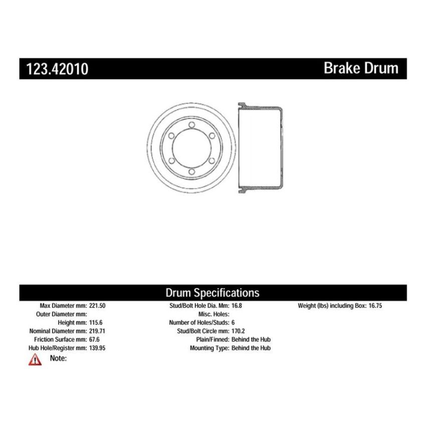 CENTRIC PARTS 123.42010 C-Tek Standard Brake Drum