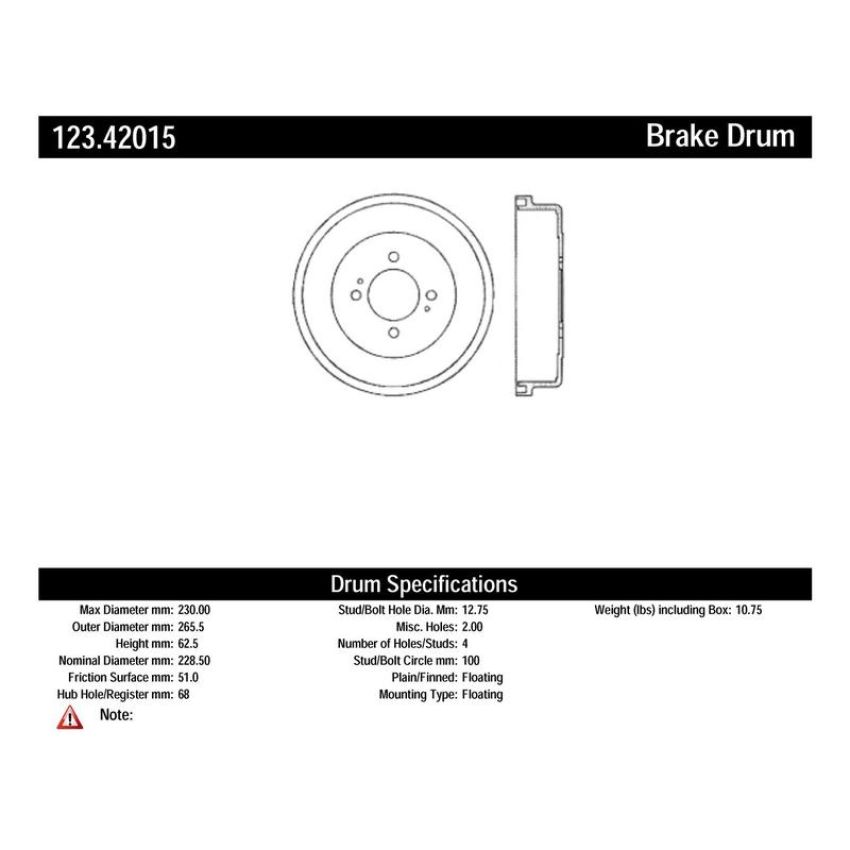 CENTRIC PARTS 123.42015 C-Tek Standard Brake Drum