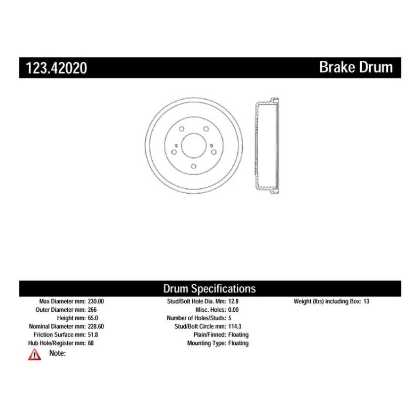 CENTRIC PARTS 123.42020 C-Tek Standard Brake Drum