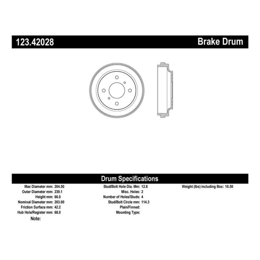 CENTRIC PARTS 123.42028 C-Tek Standard Brake Drum