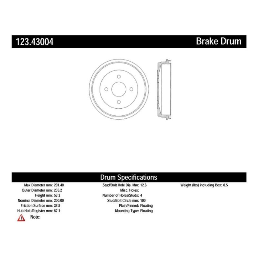 CENTRIC PARTS 123.43004 C-Tek Standard Brake Drum