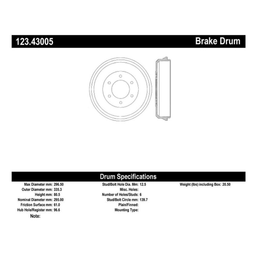 CENTRIC PARTS 123.43005 C-Tek Standard Brake Drum