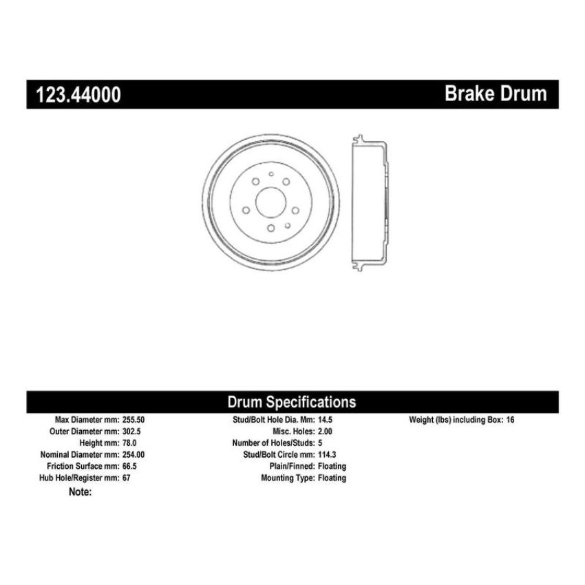 CENTRIC PARTS 123.44000 C-Tek Standard Brake Drum