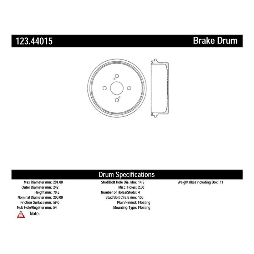 CENTRIC PARTS 123.44015 C-Tek Standard Brake Drum