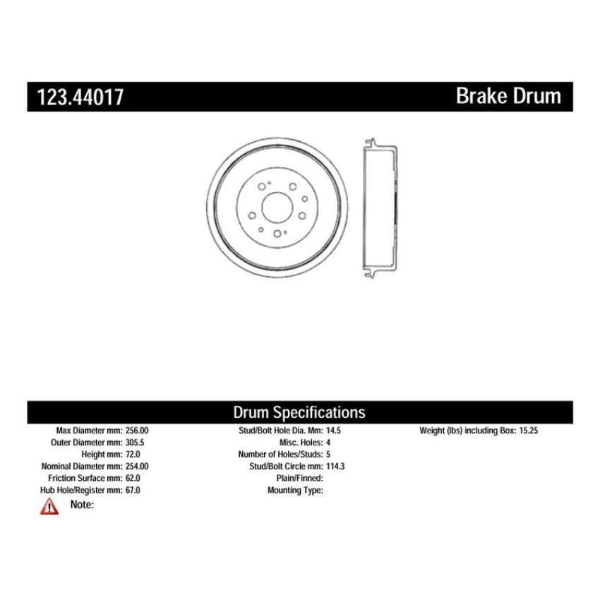 CENTRIC PARTS 123.44017 C-Tek Standard Brake Drum