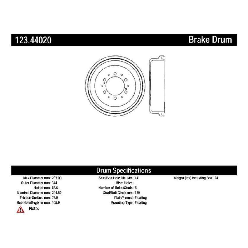 CENTRIC PARTS 123.44020 C-Tek Standard Brake Drum