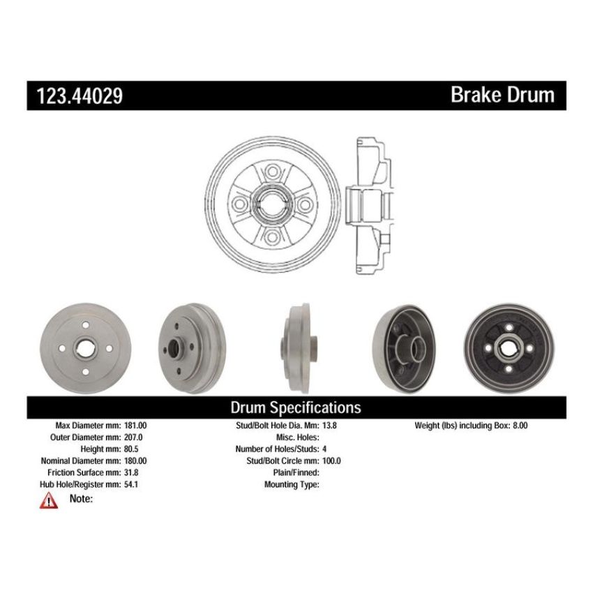 CENTRIC PARTS 123.44029 C-Tek Standard Brake Drum