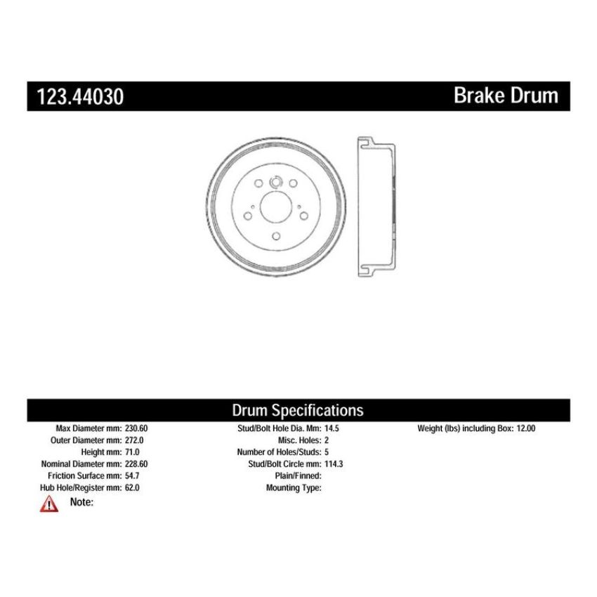 CENTRIC PARTS 123.44030 C-Tek Standard Brake Drum