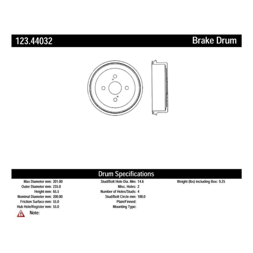 CENTRIC PARTS 123.44032 C-Tek Standard Brake Drum