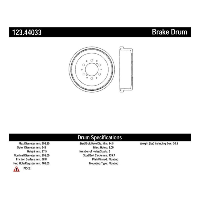 CENTRIC PARTS 123.44033 C-Tek Standard Brake Drum
