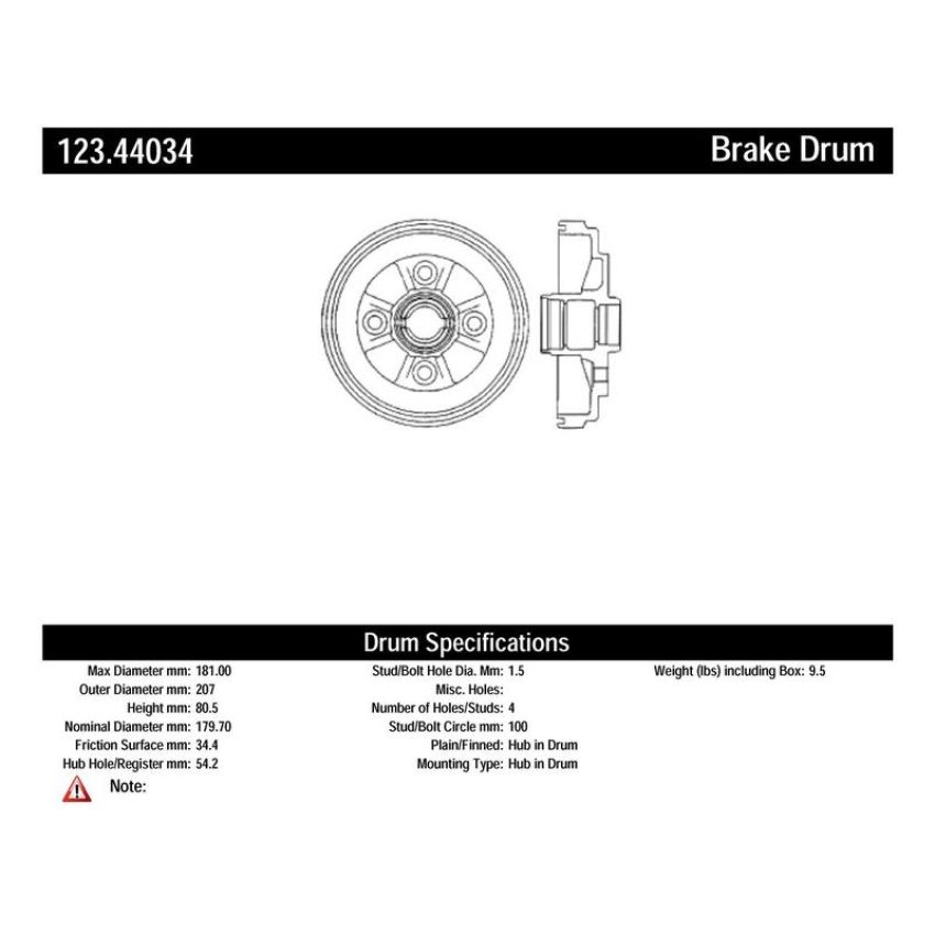 CENTRIC PARTS 123.44034 C-Tek Standard Brake Drum