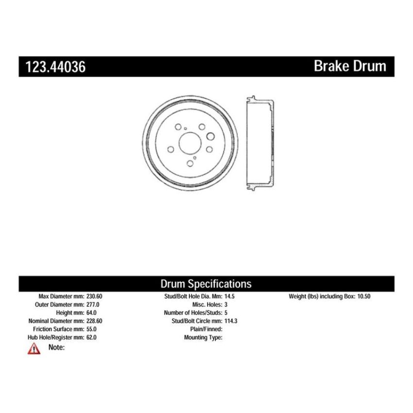 CENTRIC PARTS 123.44036 C-Tek Standard Brake Drum