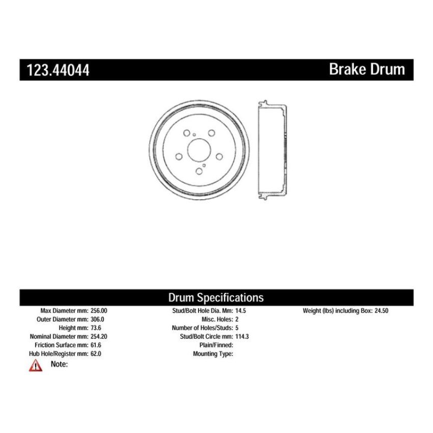 CENTRIC PARTS 123.44044 C-Tek Standard Brake Drum