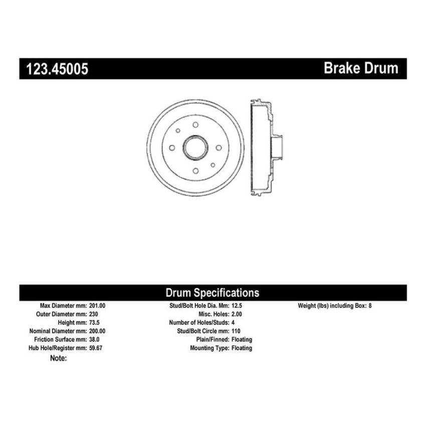 CENTRIC PARTS 123.45005 C-Tek Standard Brake Drum
