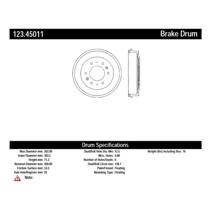 CENTRIC PARTS 123.45011 C-Tek Standard Brake Drum