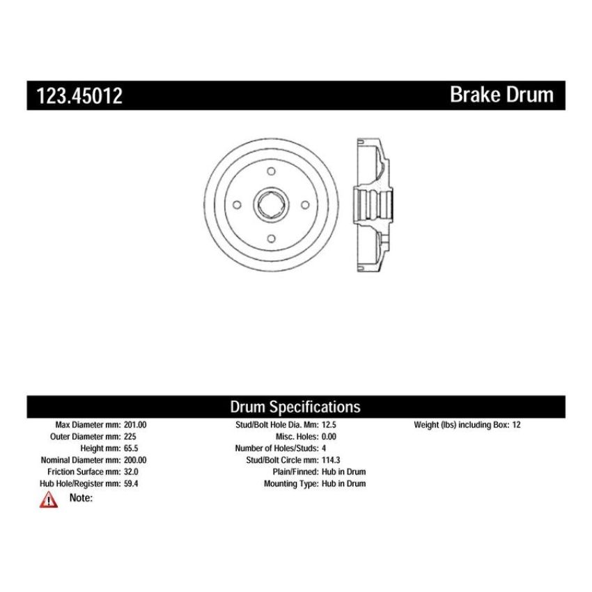 CENTRIC PARTS 123.45012 C-Tek Standard Brake Drum