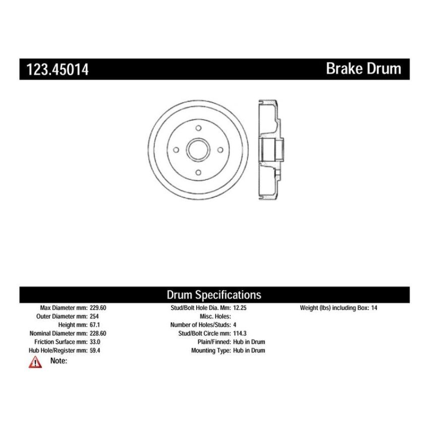 CENTRIC PARTS 123.45014 C-Tek Standard Brake Drum