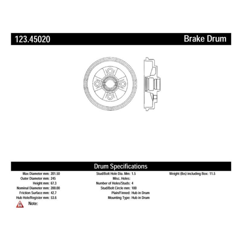 CENTRIC PARTS 123.45020 C-Tek Standard Brake Drum