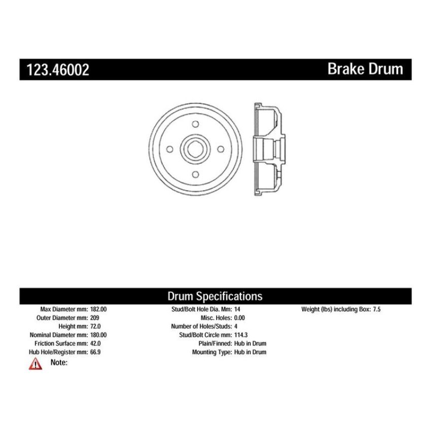 CENTRIC PARTS 123.46002 C-Tek Standard Brake Drum