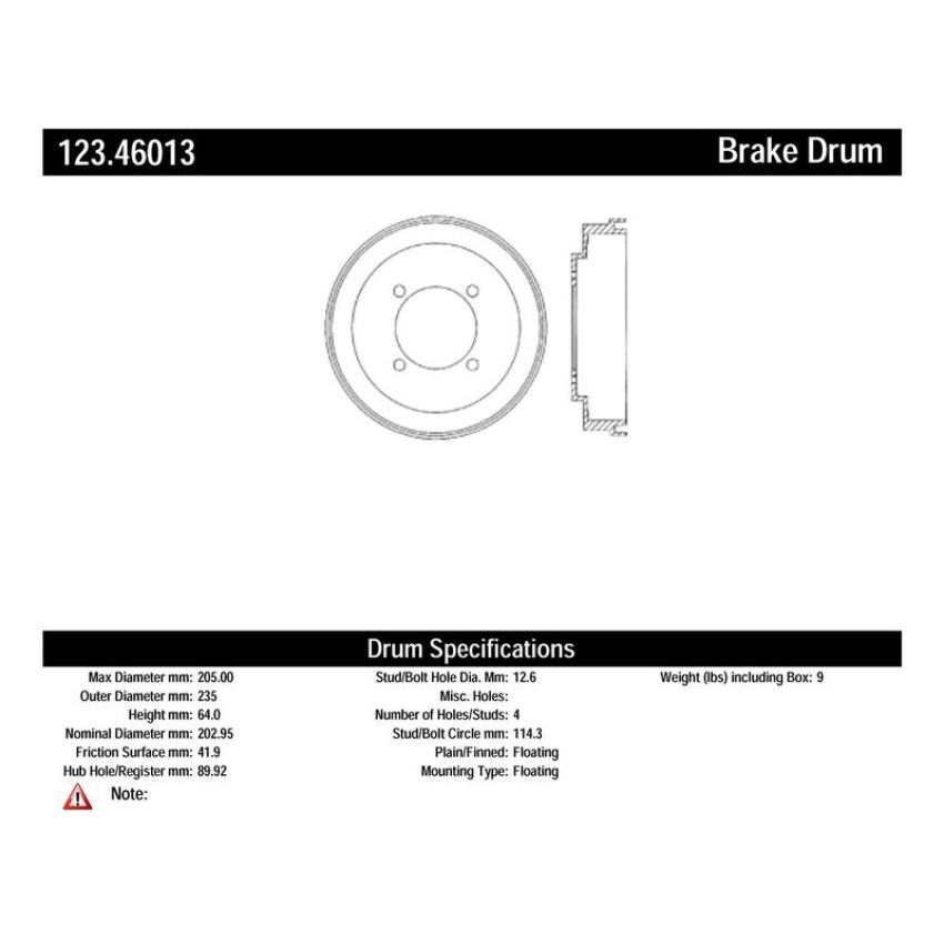 CENTRIC PARTS 123.46013 C-Tek Standard Brake Drum