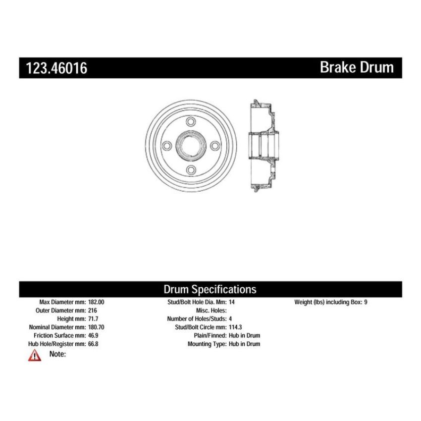 CENTRIC PARTS 123.46016 C-Tek Standard Brake Drum