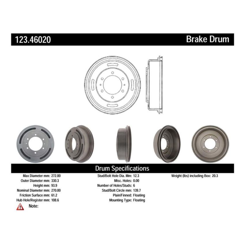 CENTRIC PARTS 123.46020 C-Tek Standard Brake Drum