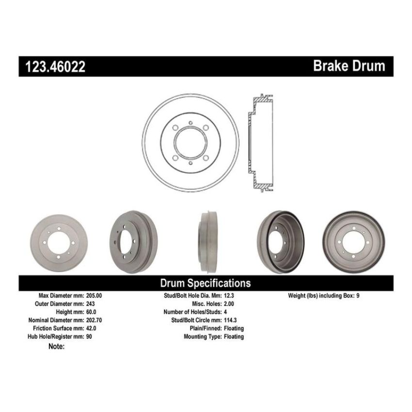 CENTRIC PARTS 123.46022 C-Tek Standard Brake Drum