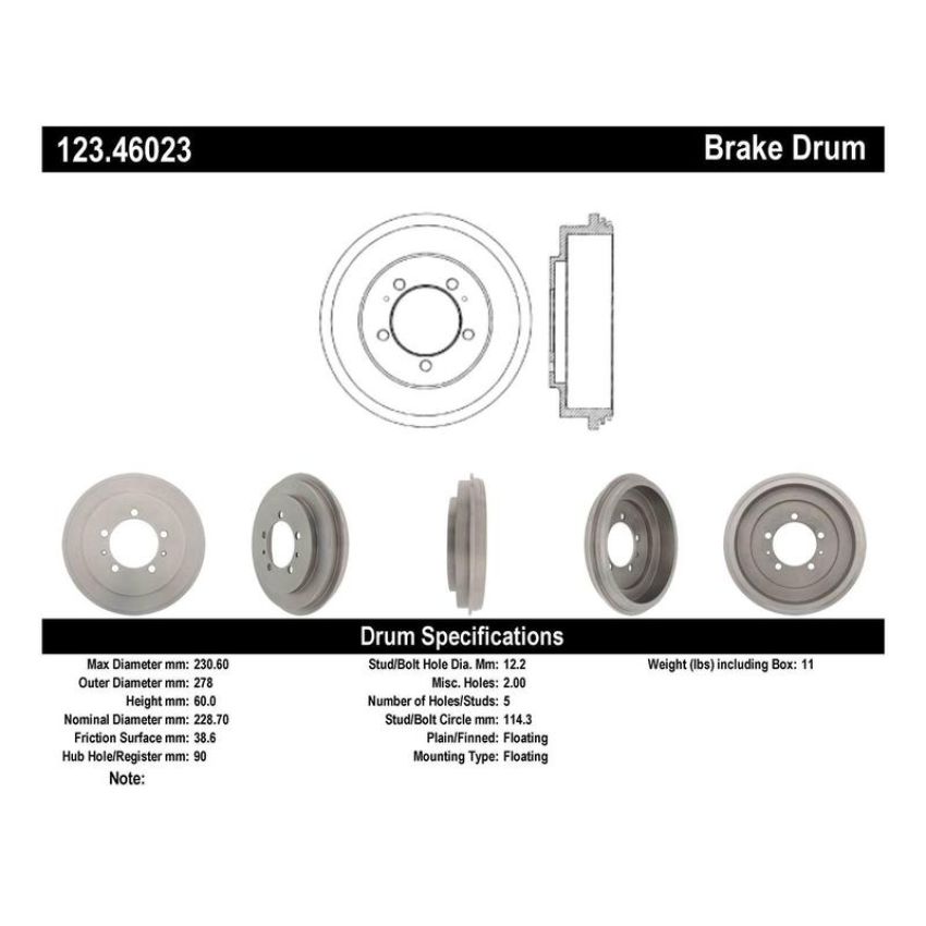 CENTRIC PARTS 123.46023 C-Tek Standard Brake Drum