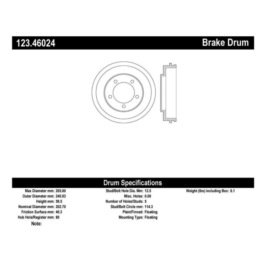 CENTRIC PARTS 123.46024 C-Tek Standard Brake Drum