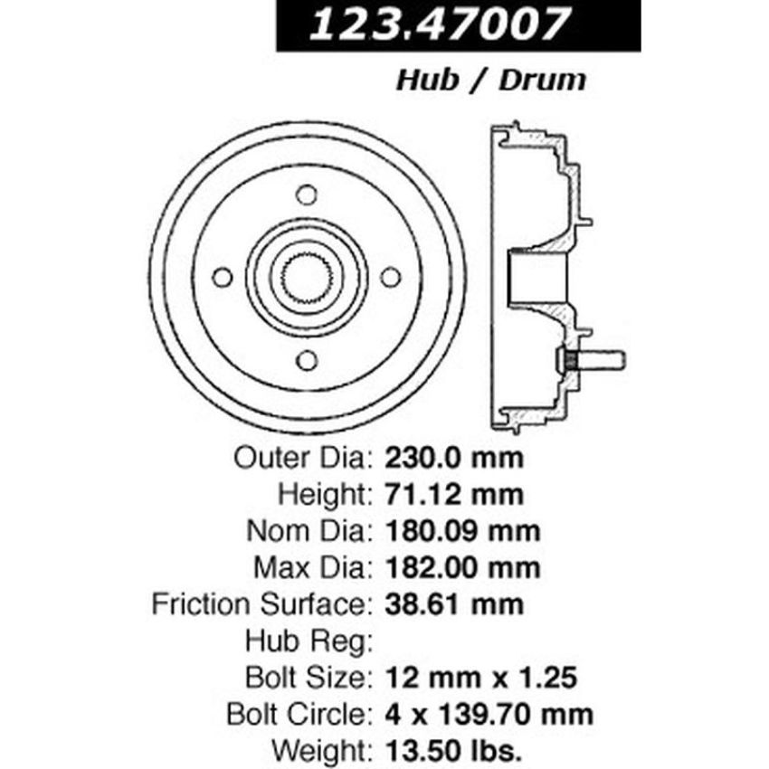 CENTRIC PARTS 123.47007 C-Tek Standard Brake Drum