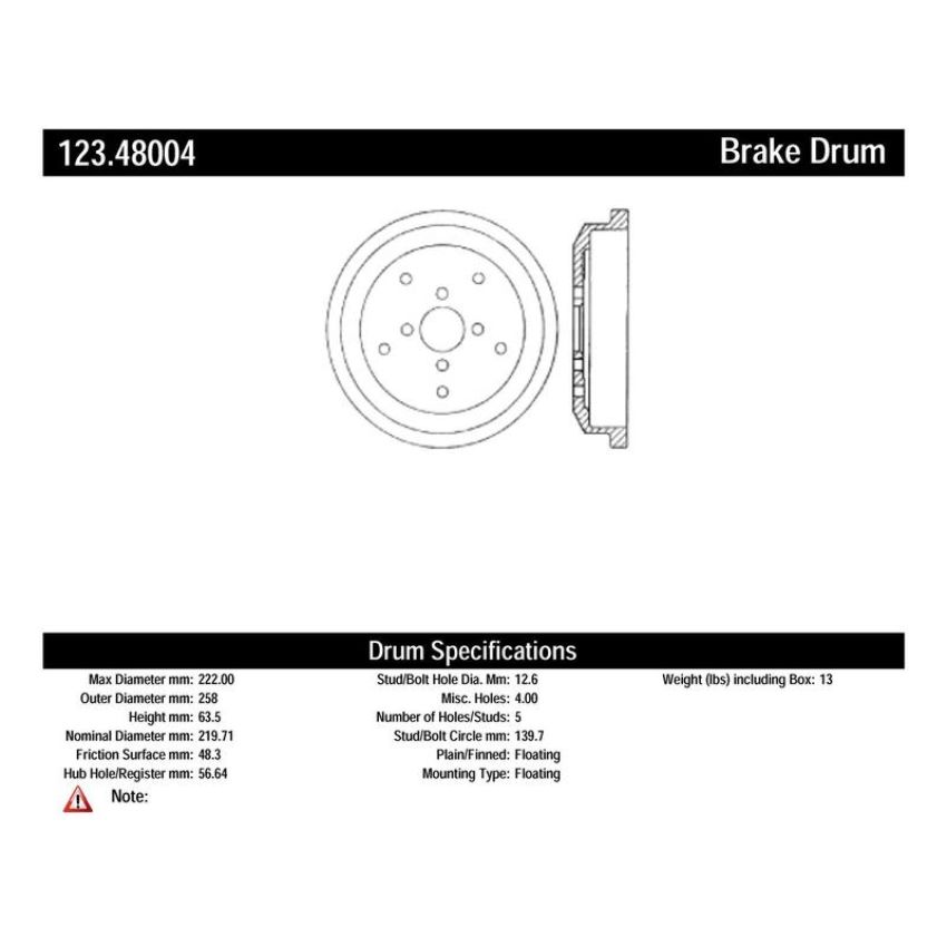 CENTRIC PARTS 123.48004 C-Tek Standard Brake Drum