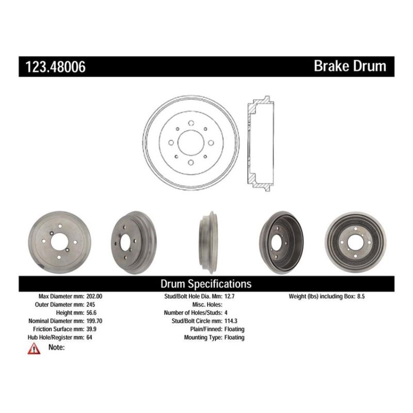 CENTRIC PARTS 123.48006 C-Tek Standard Brake Drum