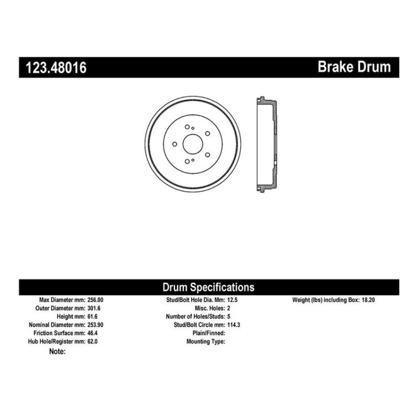 CENTRIC PARTS 123.48016 C-Tek Standard Brake Drum