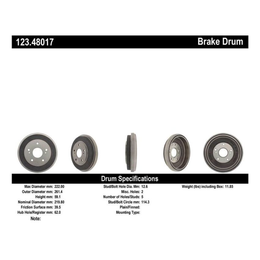 CENTRIC PARTS 123.48017 C-Tek Standard Brake Drum