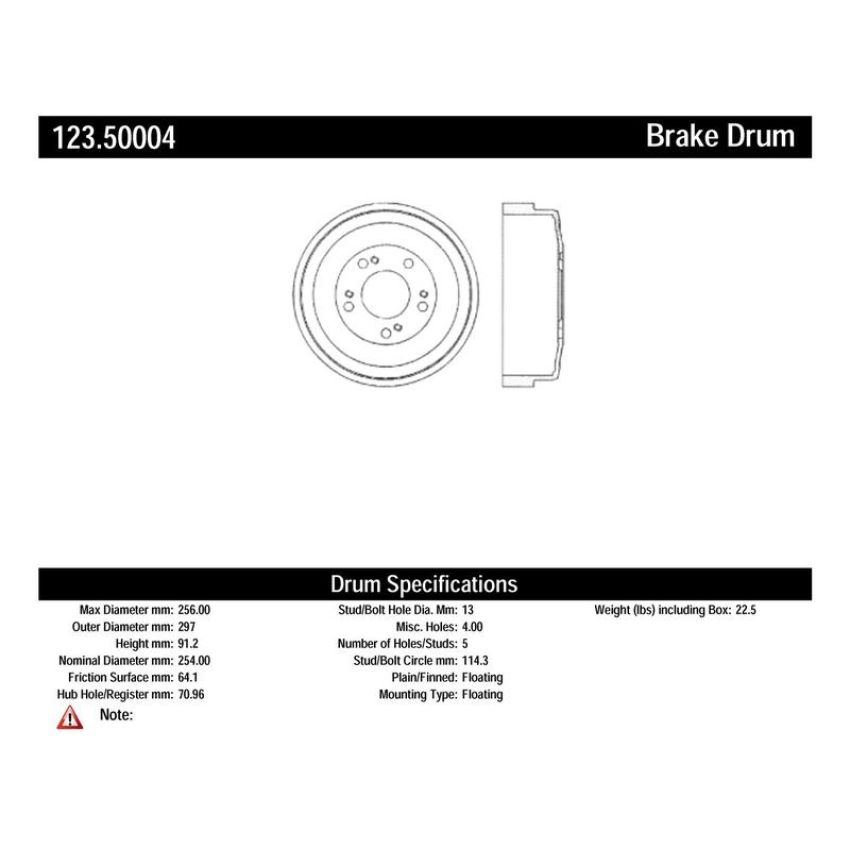 CENTRIC PARTS 123.50004 C-Tek Standard Brake Drum
