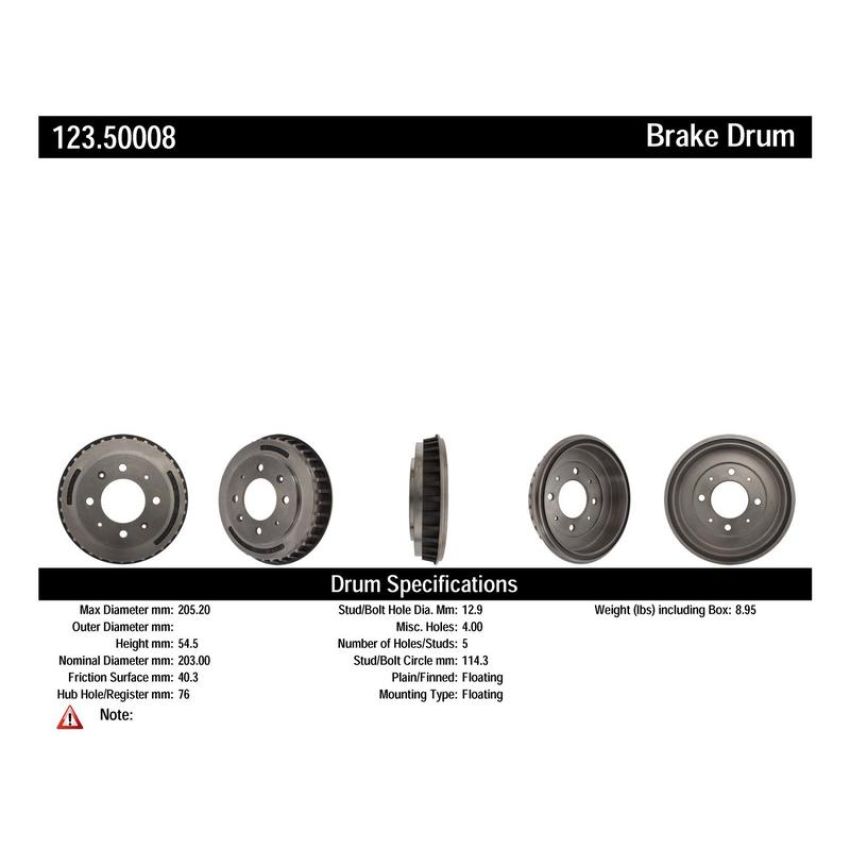 CENTRIC PARTS 123.50008 C-Tek Standard Brake Drum