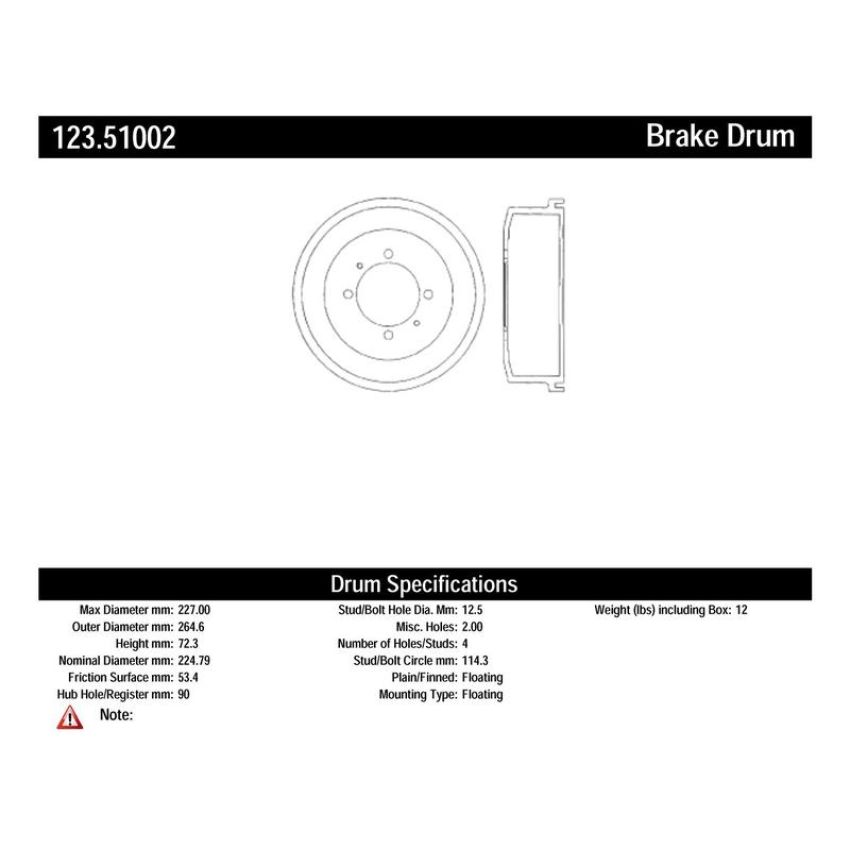 CENTRIC PARTS 123.51002 C-Tek Standard Brake Drum